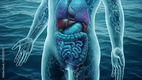 Human Anatomy: Internal Organs against a Water Background