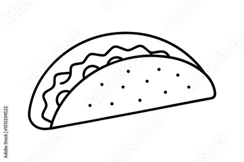 Taco with tortilla shell Mexican lunch line art vector