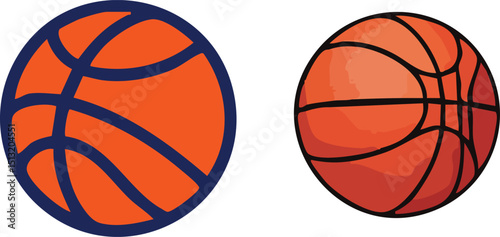 Two basketballs depicted with different styles and outlines against a white background illustration art