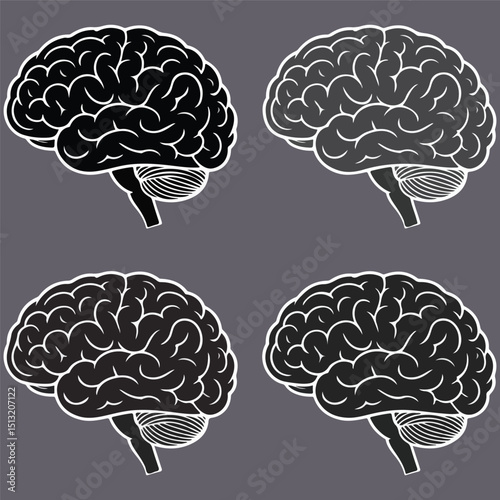 Human Brain silhouette, brain illustration vector clipart.