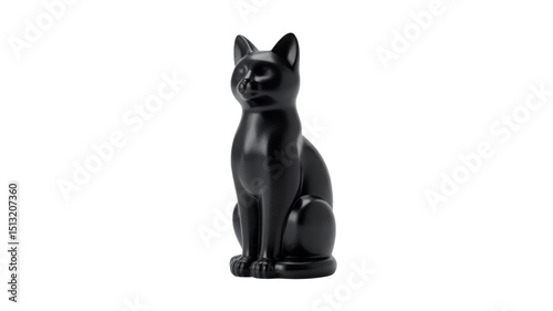 Glossy black ceramic cat figurine sitting upright on a white background