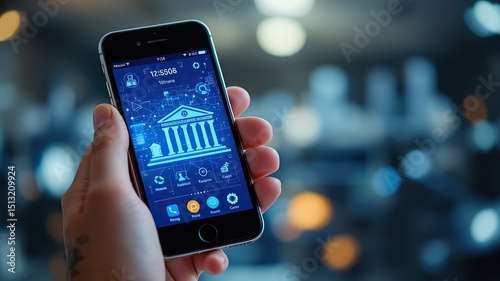 “Modern bank app interface on smartphone in user’s hand”