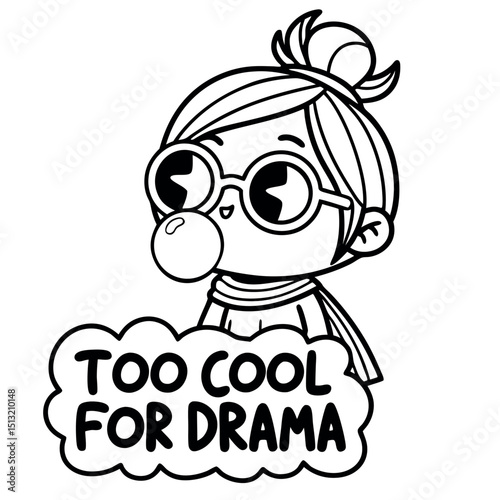 Cartoon girl with bubblegum and glasses says she is too cool for drama