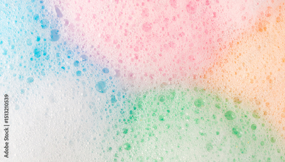 Fototapeta premium Rainbow of Bubbles: A close-up view of a sea of bubbles, shimmering with a soft rainbow of pastel colors. Bubbles ripple and shift, reflecting light in a playful, soothing dance.