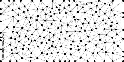  A complex network of black dots connected by lines forming a random, irregular mesh pattern on a white background, representing connectivity, structure, or abstract digital systems.