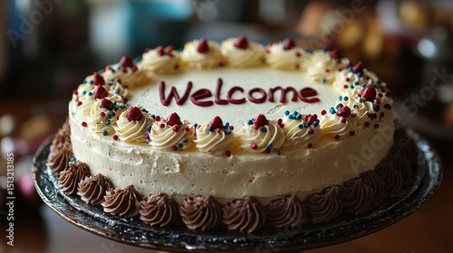 Wallpaper Mural Whimsical Celebration: A Welcome Cake Adorned with Festive Sprinkles and Delicate Cream Swirls Ready for a Special Occasion Torontodigital.ca