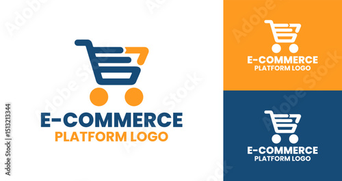 Innovative E-commerce Platform Logo with Shopping Cart Symbol and Dynamic Design
