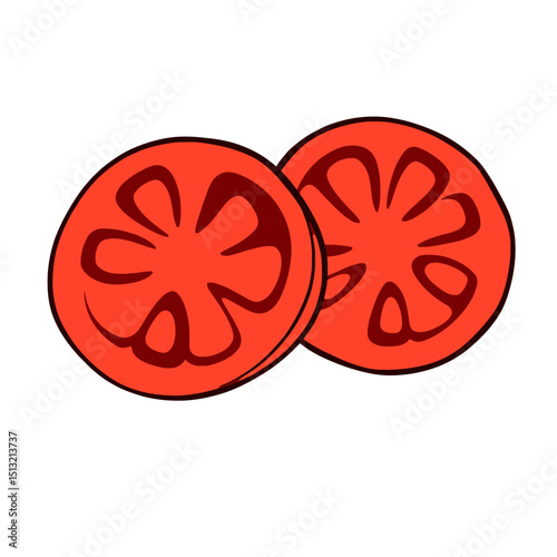 Two slices of red tomato cartoon illustration