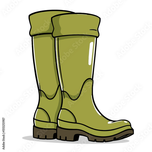 Pair of green rubber boots illustration