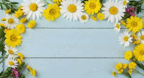 yellow flowers on wooden background