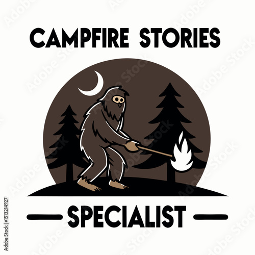 Furry creature holds a burning stick amidst dark trees and a faint moon shining above
