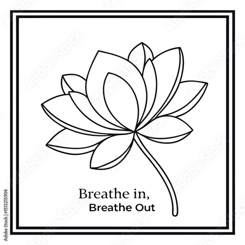 Lotus flower line art conveys tranquility and mindfulness within a minimalist square frame