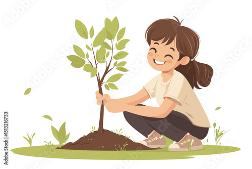 Young child Planting a Tree in Nature