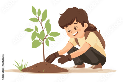 Young child Planting a Tree in Nature