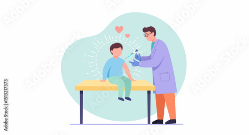 Flat Vector Child Vaccination by Doctor | Pediatric Immunization Health Care Illustration EPS