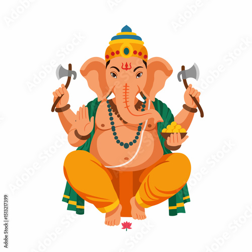 Lord Ganesha Vector Illustration | Hindu God Ganesh Cartoon Art EPS