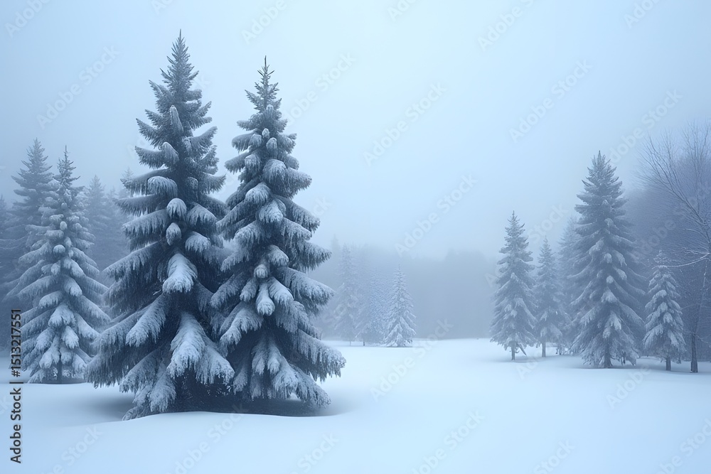Obraz premium snow covered pine trees