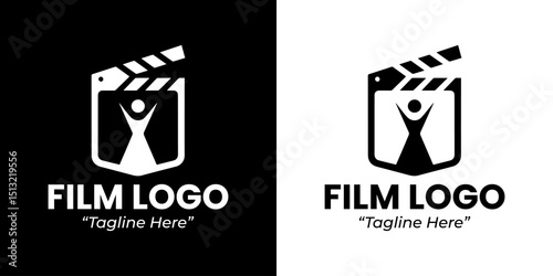 Professional Movie Production Logo with Clapboard and Person Icon