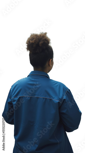 African-American Automotive Engineer Testing Vehicle Emissions at a Factory - Viewed from Behind