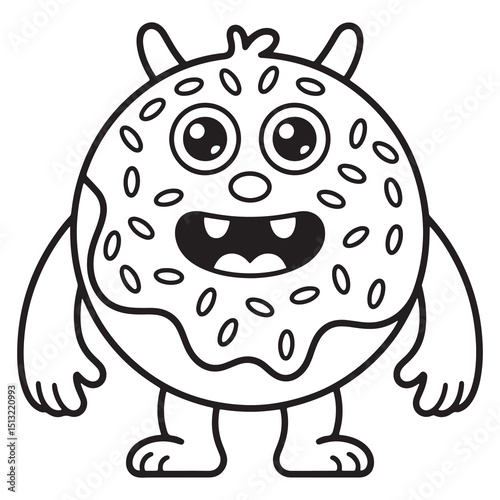 Goofy Monster with Donut Body and Big Eyes – Funny Dessert-Themed Cartoon Line Art Illustration