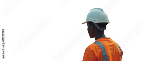 African-American Chemical Engineer Overseeing a Petrochemical Plant - Seen from Behind