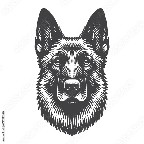 Vintage Hand-Drawn Belgian Malinois Head Portrait Illustration – Rustic Engraved Style Vector For T-Shirts, Posters, Stickers, And Loyal Pet Apparel