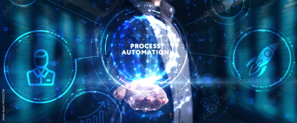 Fototapeta premium Business process automation, industrial technology innovation, optimization concept.