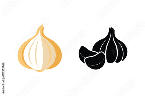 Vector illustration showing a garlic bulb with garlic cloves on white background