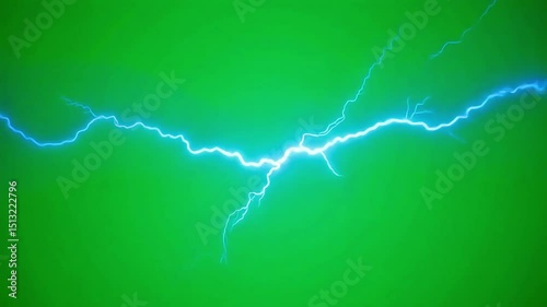 dramatic blue lightning bolt on green screen background perfect for vfx projects and motion graphics compositions requiring energy and power elements







