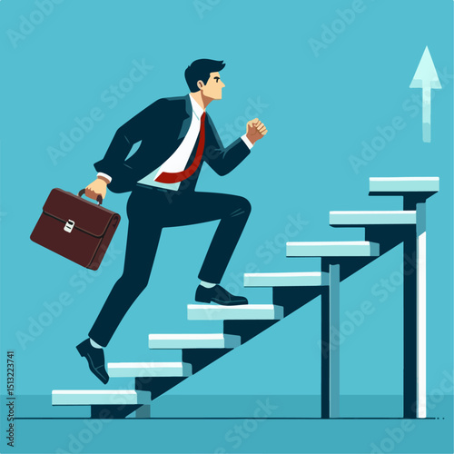 illustration of businessman climbing stairs
