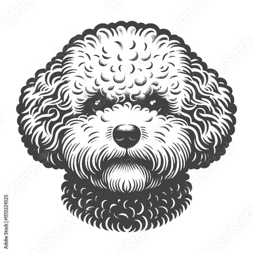Vintage Hand-Drawn Bichon Frise Tilting Head Illustration – Rustic Engraved Style Vector For T-Shirts, Posters, Stickers, And Curious Pet Apparel