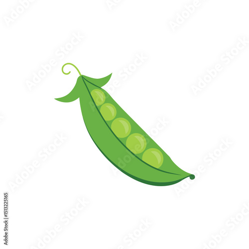 Green pea pod cartoon illustration with multiple peas isolated on white