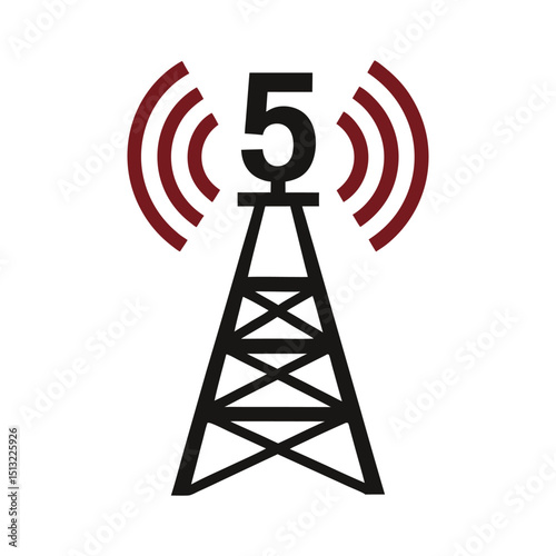 Simple illustration of a 5g telecommunications tower with wireless signal icon