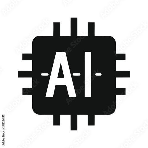 Artificial intelligence microchip minimalistic symbol for machine learning and future technology