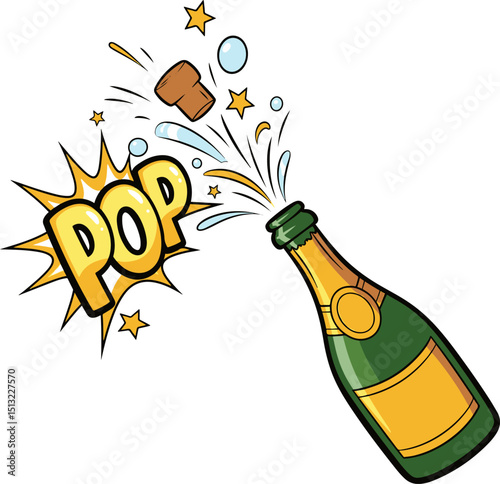 Popping Champagne Bottle with "POP" Text