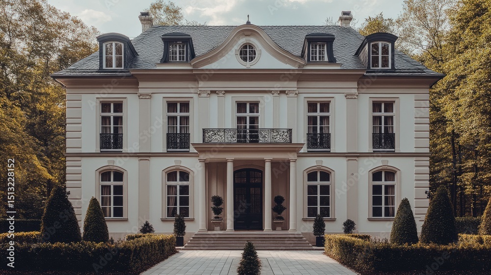 Fototapeta premium Grand European Mansion in Lush Forest Setting