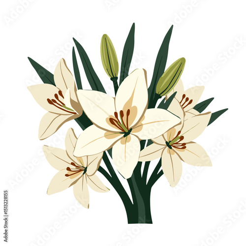 White lilies bouquet in pop art style, evokes purity and devotion