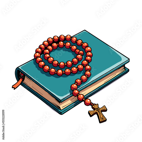 Rosary wrapped around prayer book, symbolizing devotion and serenity