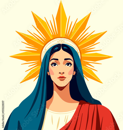 Mary in serene devotion with a crown of stars, evoking purity