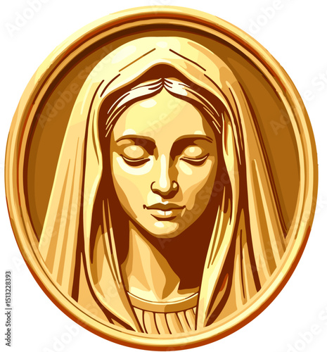 Gold embossed Marian symbol in flat minimalistic design, purity and devotion