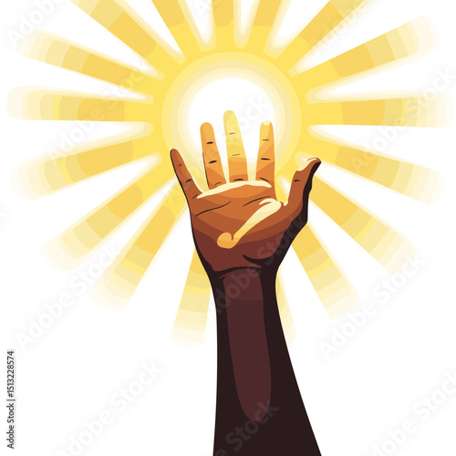 Hand reaching toward light in pop art style, symbolizing serenity
