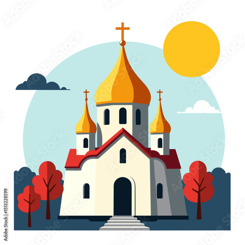 Vibrant church dome under bright sun, evoking purity and devotion