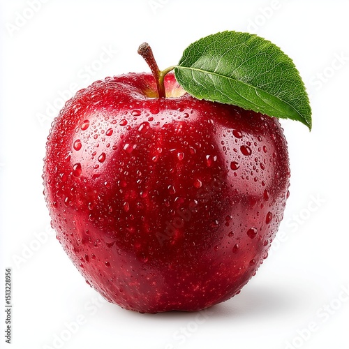 Fresh red apple on plain bright white background no shadows, natural food photography, clean and crisp, healthy snack