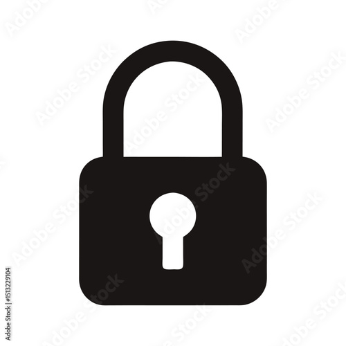 Black silhouette of a padlock depicting safety security and privacy on white background