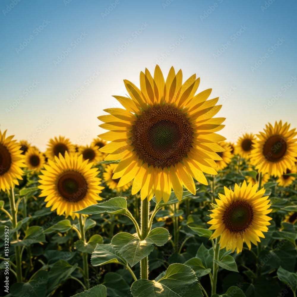 Fototapeta premium Vibrant Yellow Sunflowers in a Summer Field