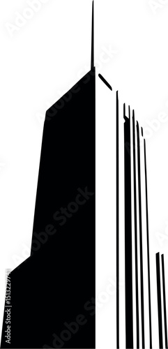 Minimal brutalist tower. Vector silhouette with extreme vertical presence and stripped-down design.