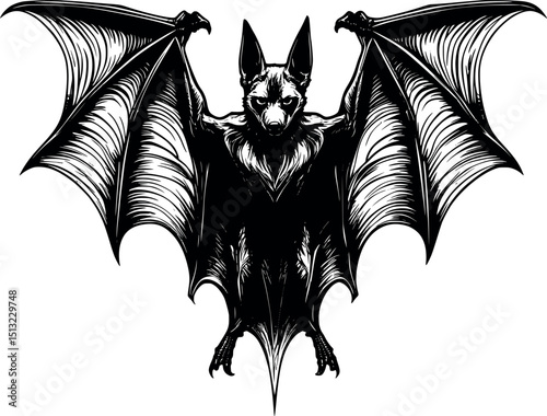 Gothic bat vector. Detailed winged creature in night-inspired line art.