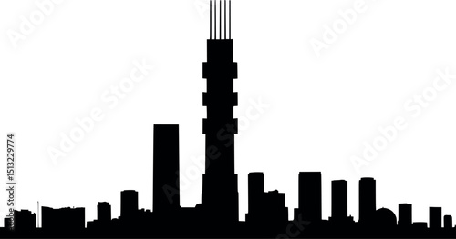 Minimal brutalist tower. Vector silhouette with extreme vertical presence and stripped-down design.