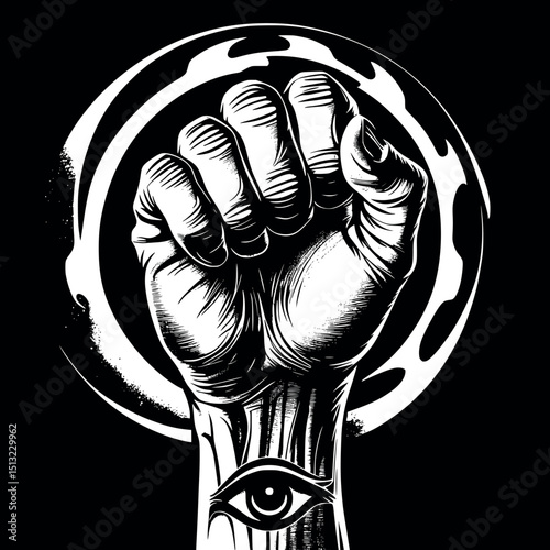 Eye in hand vector. Gothic symbol of vision, power and mystery.