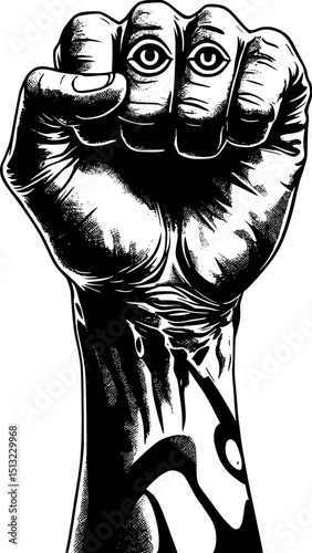 Eye in hand vector. Gothic symbol of vision, power and mystery.